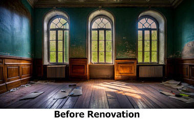 Compare the before and after classrom renovation.